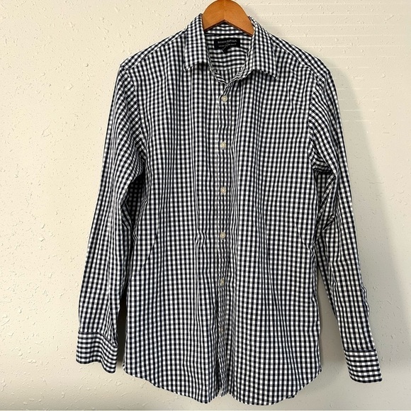 🦋 Banana Republic Tailored Slim Fit Blue Checkered Button Down Large - Picture 1 of 6